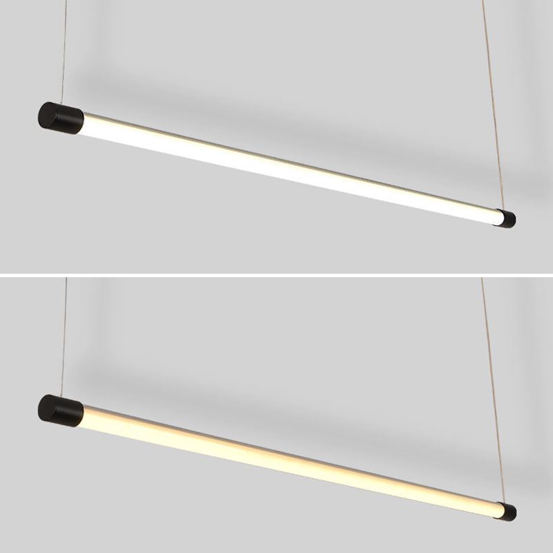 Two-panel comparison of a black-endcap luminous bar under white-looking and warmer-looking illumination