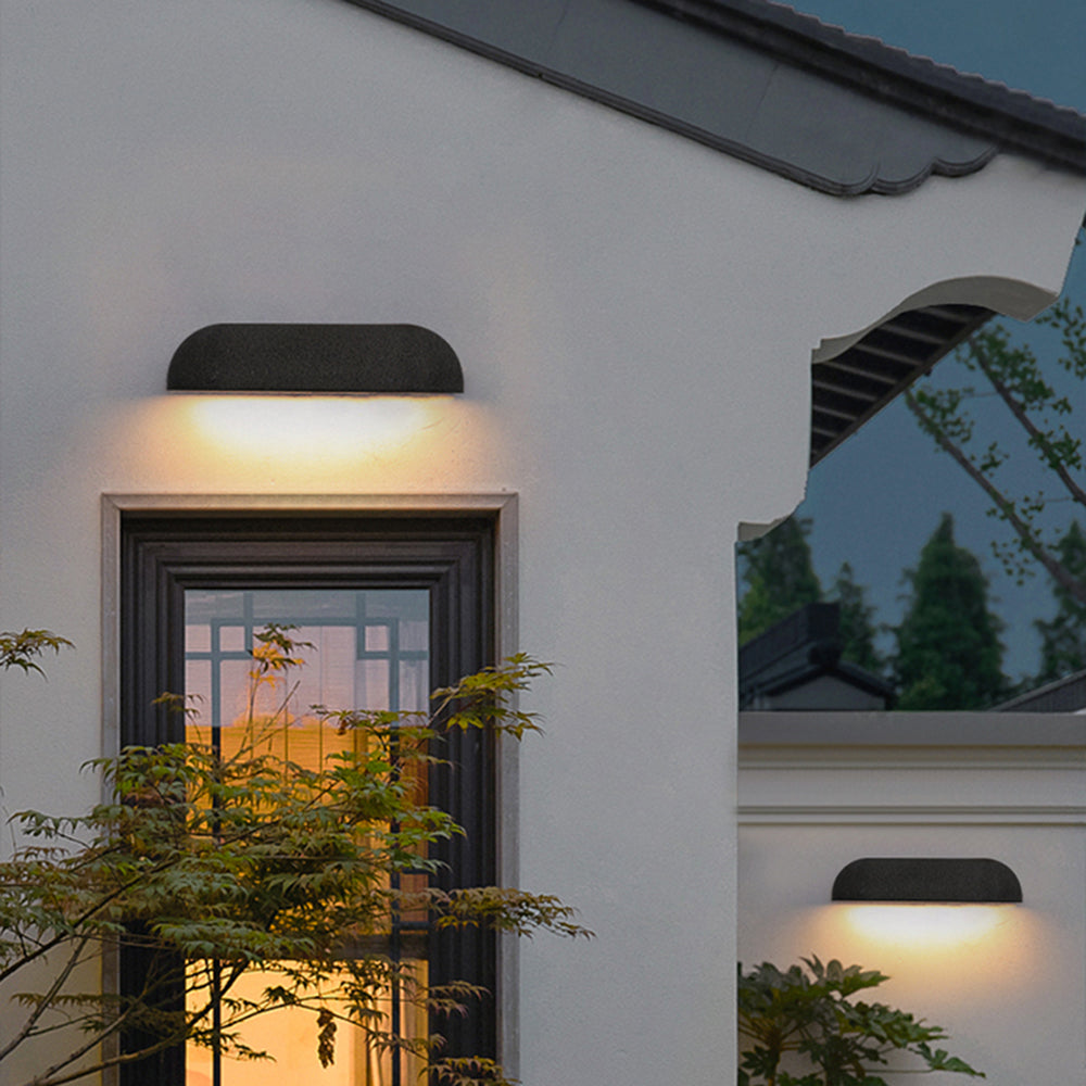 Orr Modern Minimalist Semi-elliptical Metal/Stone Outdoor Wall Lamp, Black/White - Cueteks
