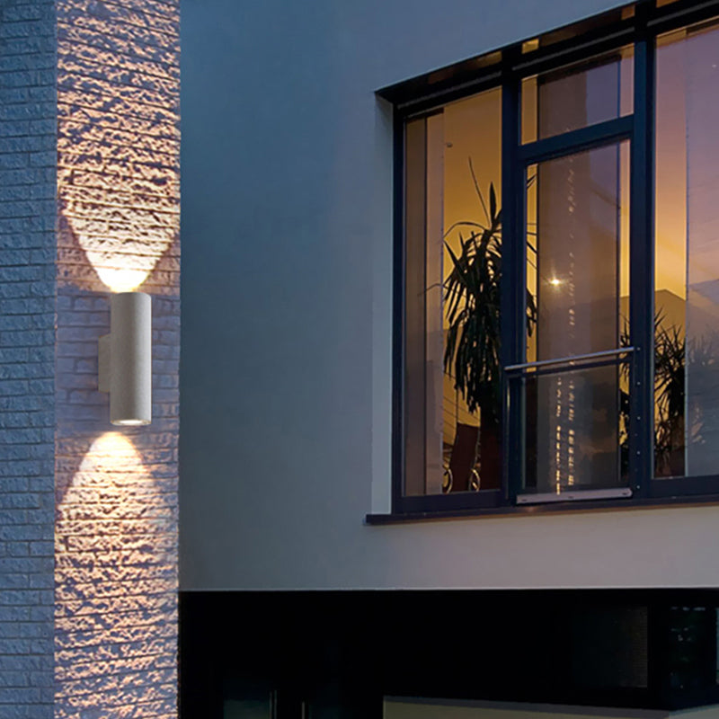 Orr Minimalist Cylindrical Double-headed Cement Outdoor Wall Lamp, Black/White - Cueteks