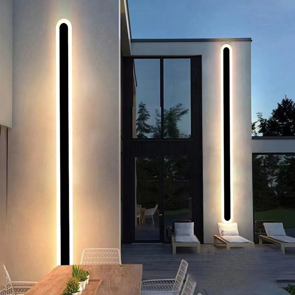 Edge Minimalist Metal Linear Oval Outdoor Wall Lamp, Black - Cueteks