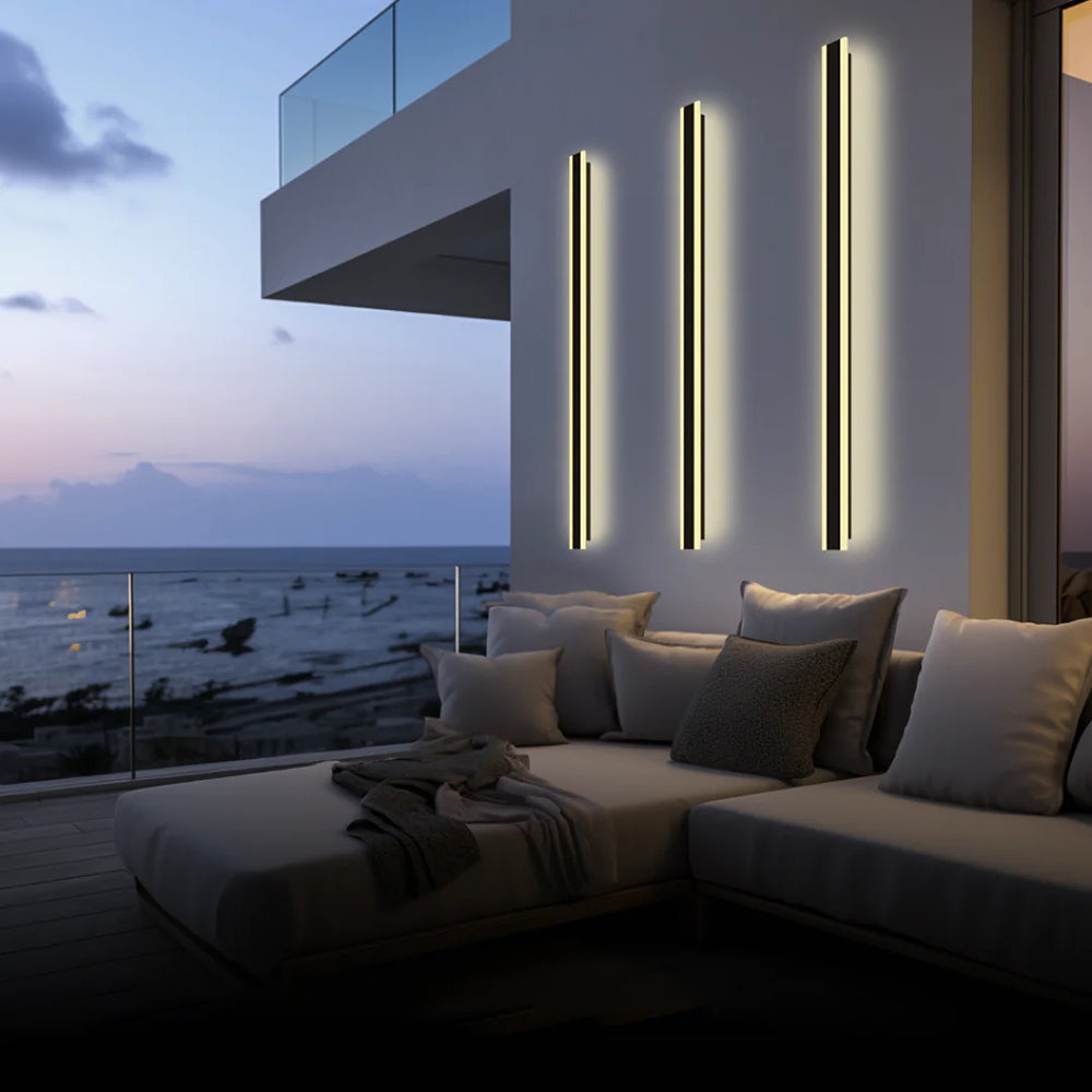 Edge Horizon Modern Outer Glow Linear Metal Outdoor Wall Light, Dark Steel - Cueteks