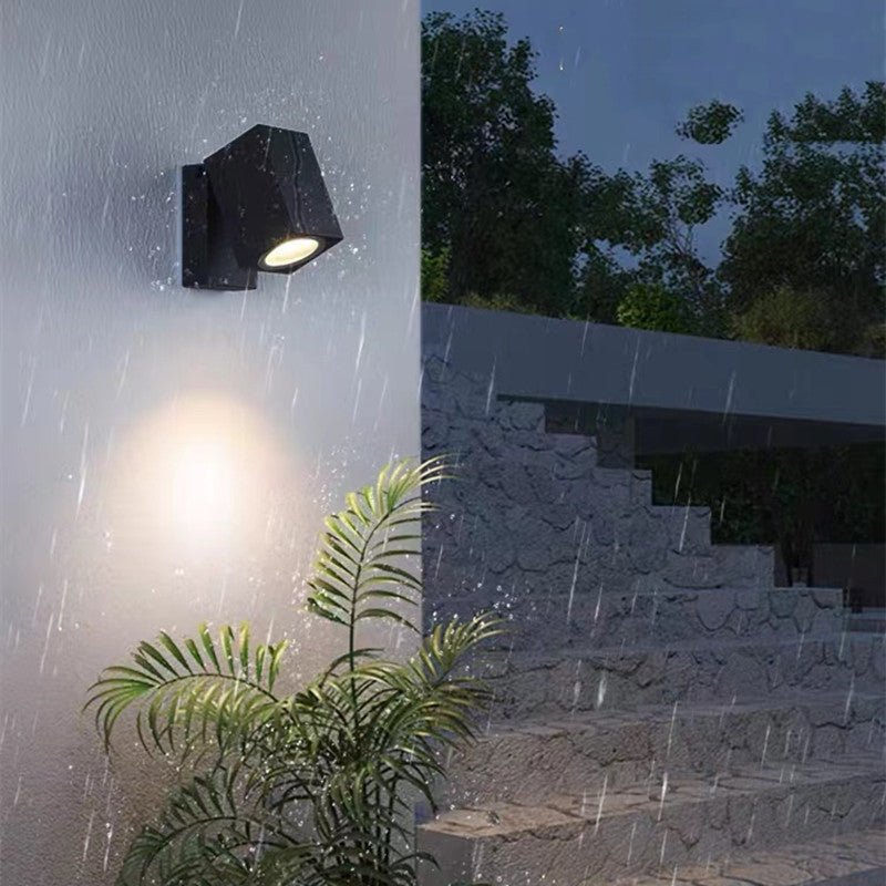 Orr Modern Outdoor Rotatable Metal Spotlight Wall Lamp, Black - Cueteks