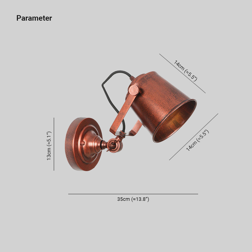 Brady diagram labels a 13 cm wall plate, 14 cm shade length and opening, and 35 cm illustrated horizontal span.