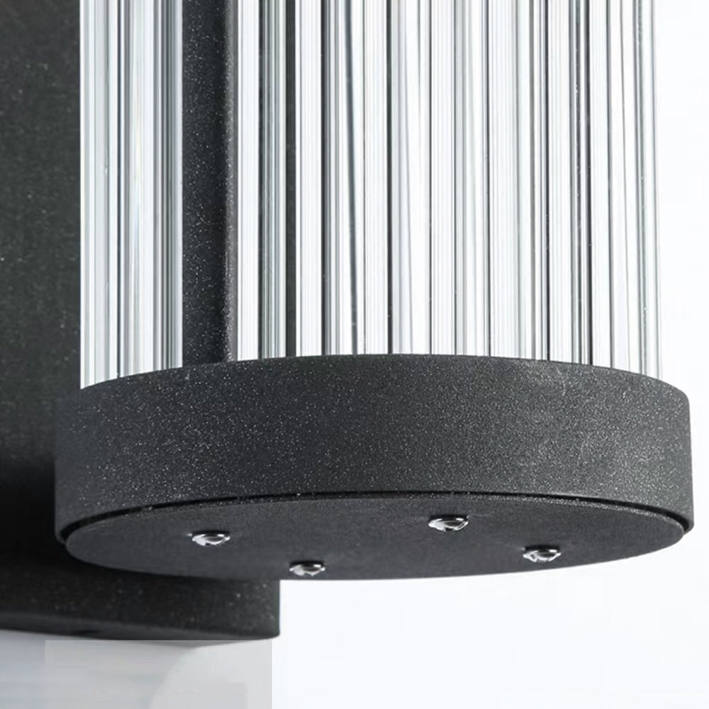 Orr Modern Semi-Cylindrical Metal/Glass Outdoor Wall Lamp, Black - Cueteks