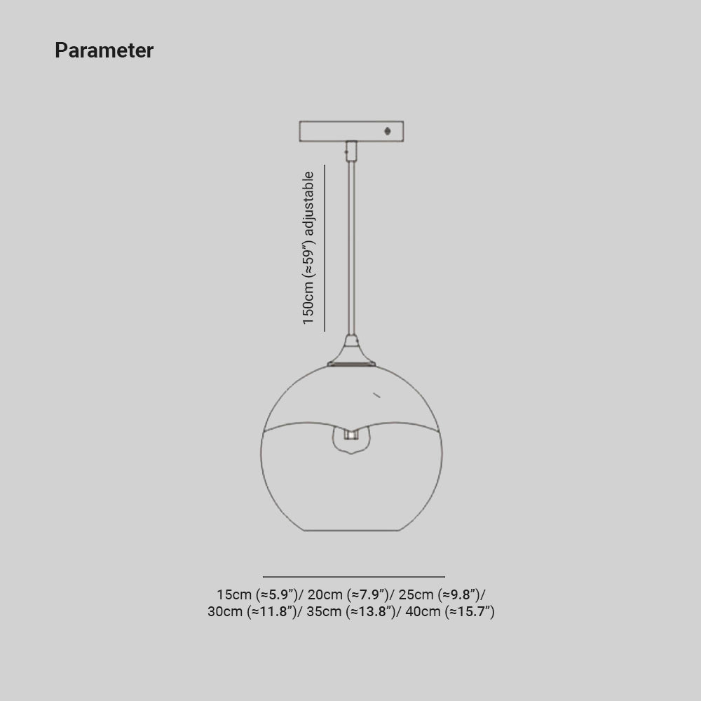 Levy diameter drawing with 15 to 40 cm shade widths and a 150 cm adjustable cord