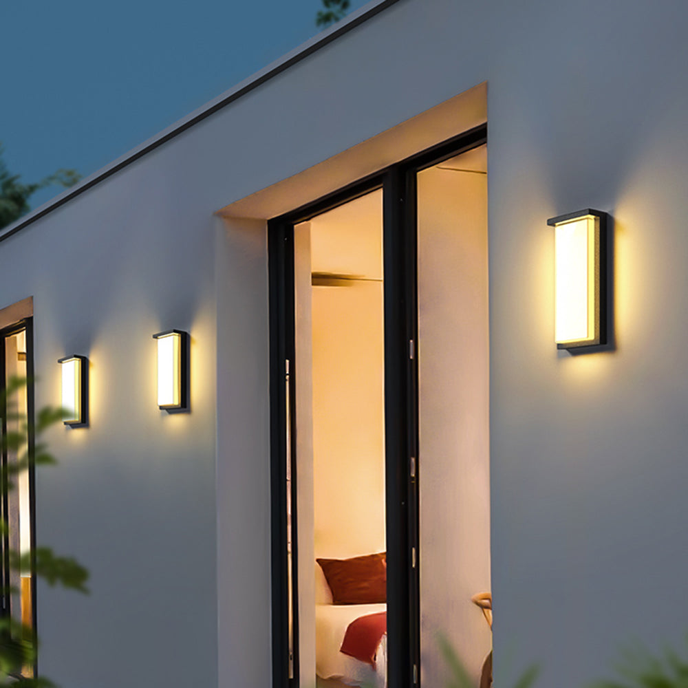 Orr Modern Minimalist Rectangular Metal Outdoor Wall Lamp, Black - Cueteks