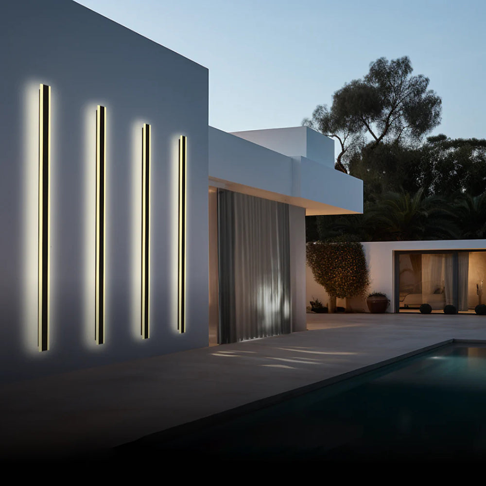Edge Horizon Modern Outer Glow Linear Metal Outdoor Wall Light, Dark Steel - Cueteks