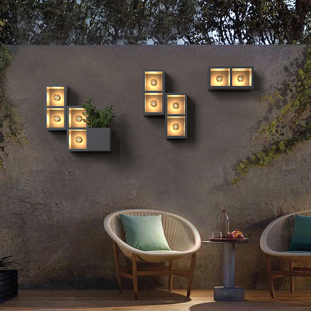Orr Modern Cube Square Metal/Glass Outdoor Wall Lamp, Black - Cueteks