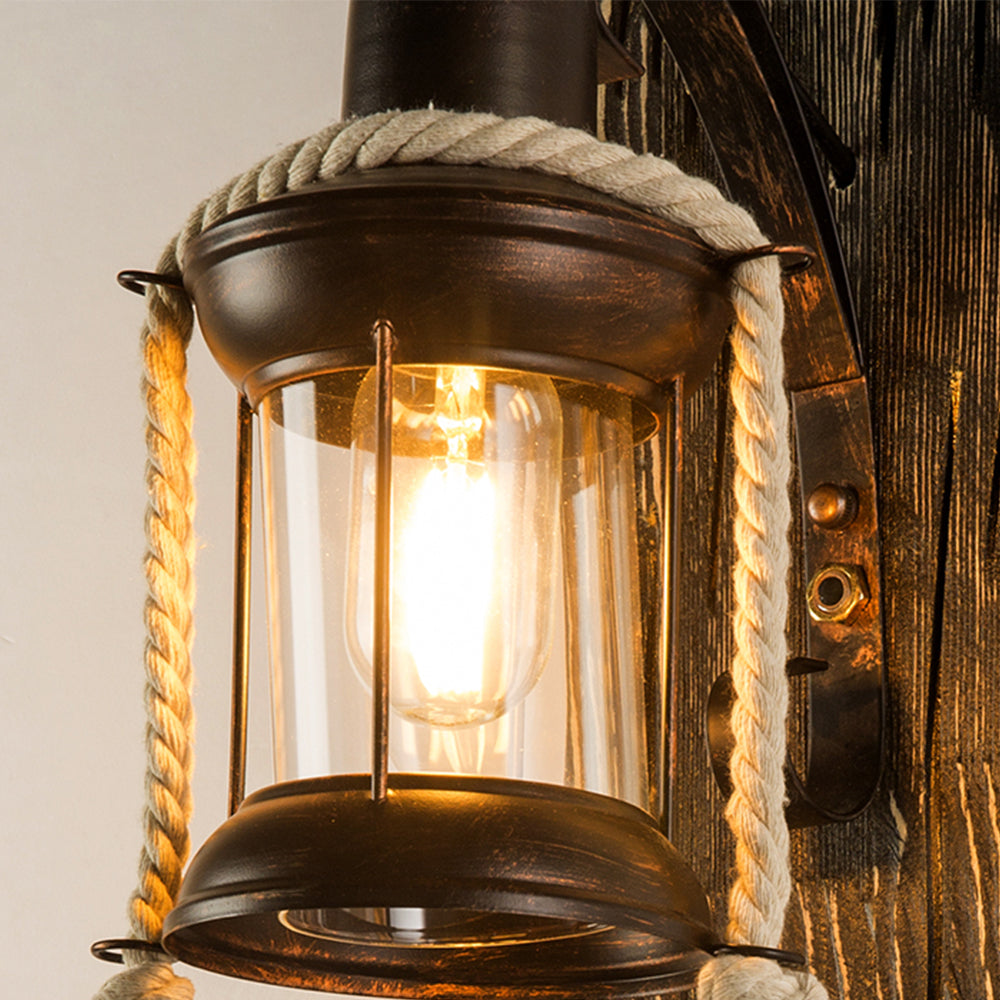 Alessio clear lantern enclosure with rope sides and tasselled ends