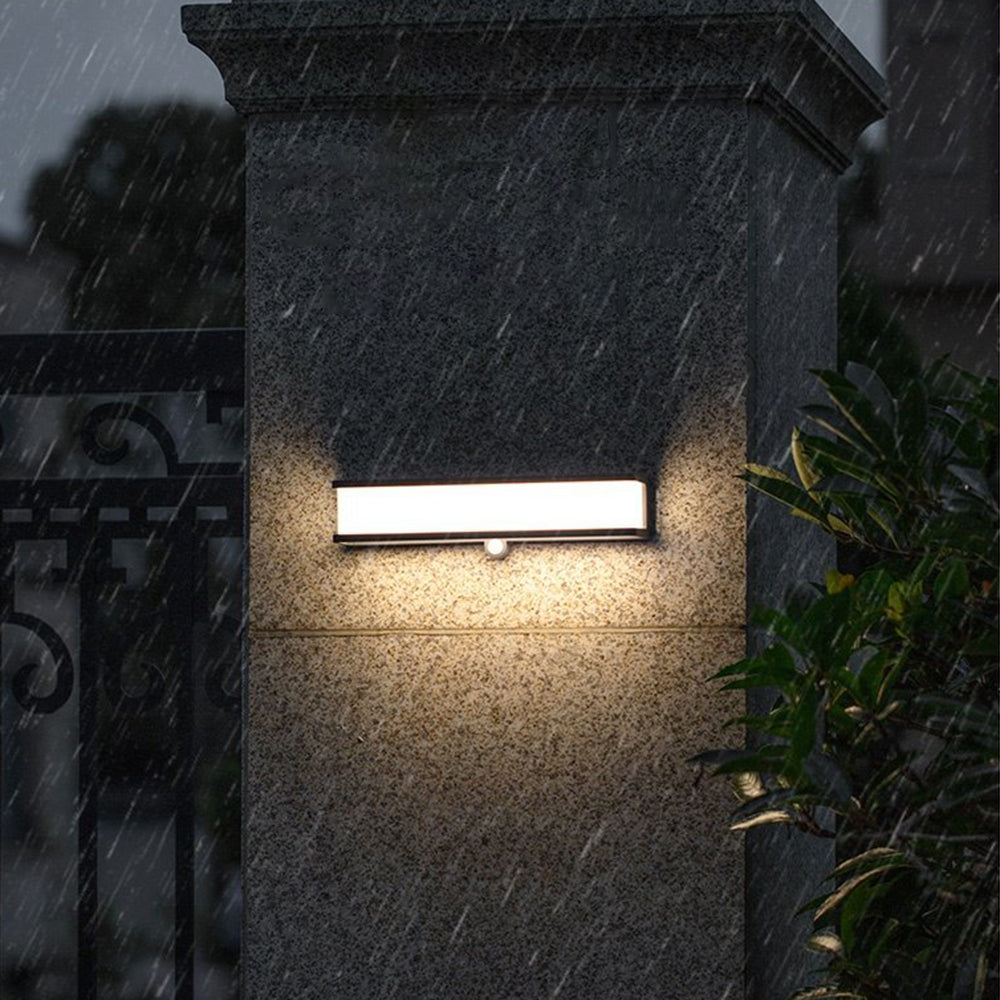 Orr Modern Minimalist Rectangular Acrylic Sensor Solar Outdoor Wall Lamp, Black/White - Cueteks