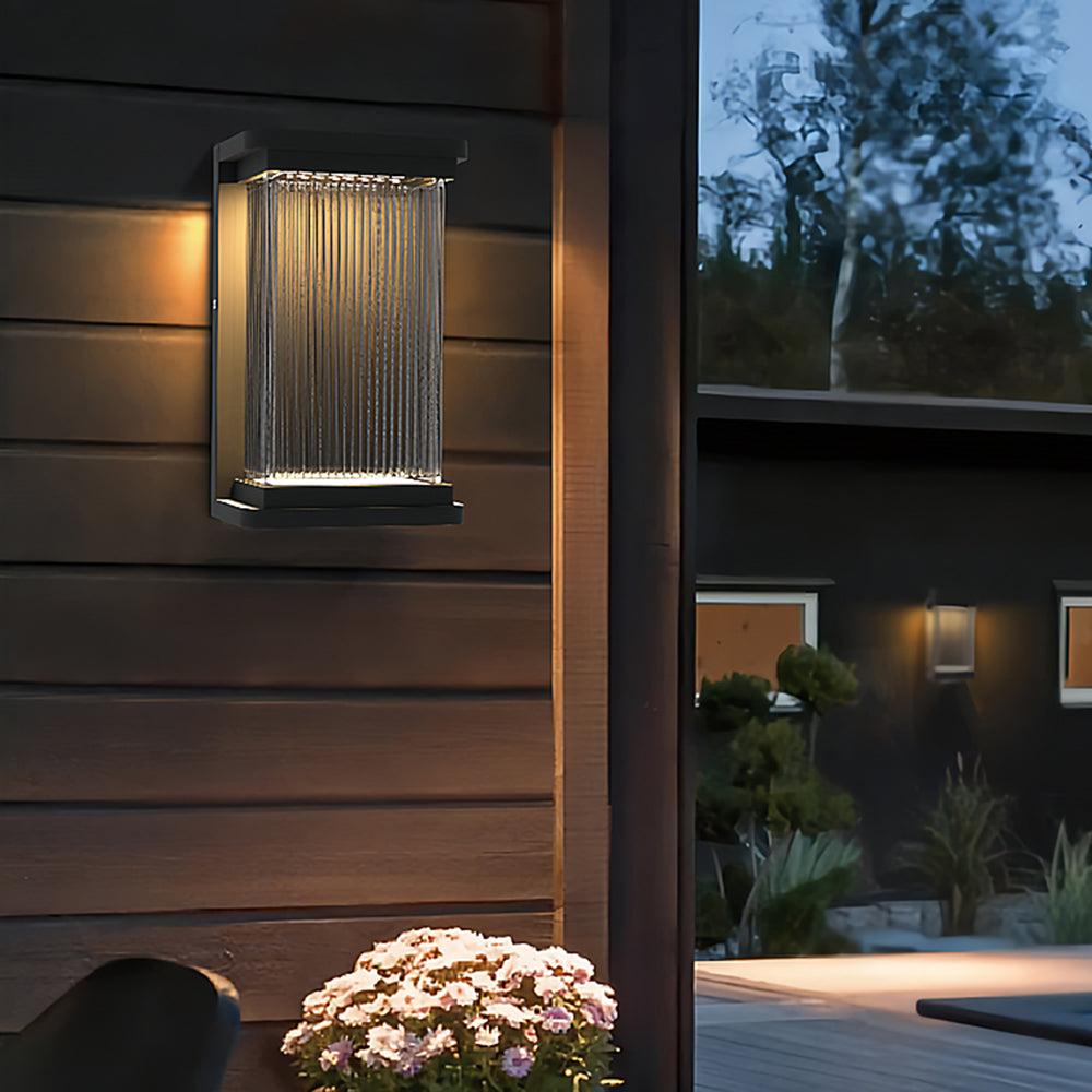 Orr Minimalist Rectangular Glass Outdoor Wall Lamp, Black - Cueteks