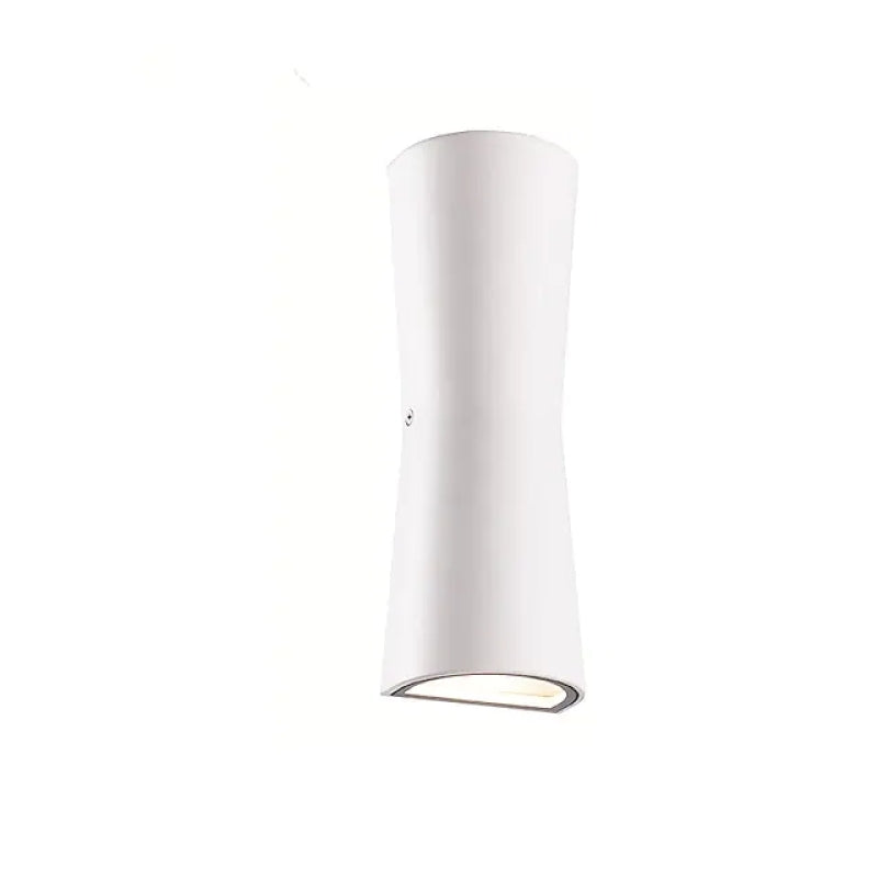 White Orr wall lamp showing its flared ends and lower light opening.