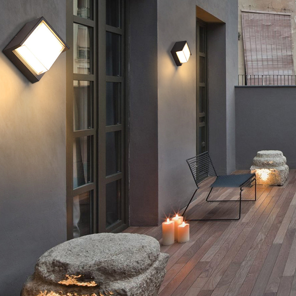 Orr Modern Square Metal Outdoor Wall Lamp, Black/White - Cueteks
