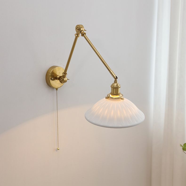 Carins Wall Lamp Modern Drum Ceramics Metal Adjustable, White - Cueteks