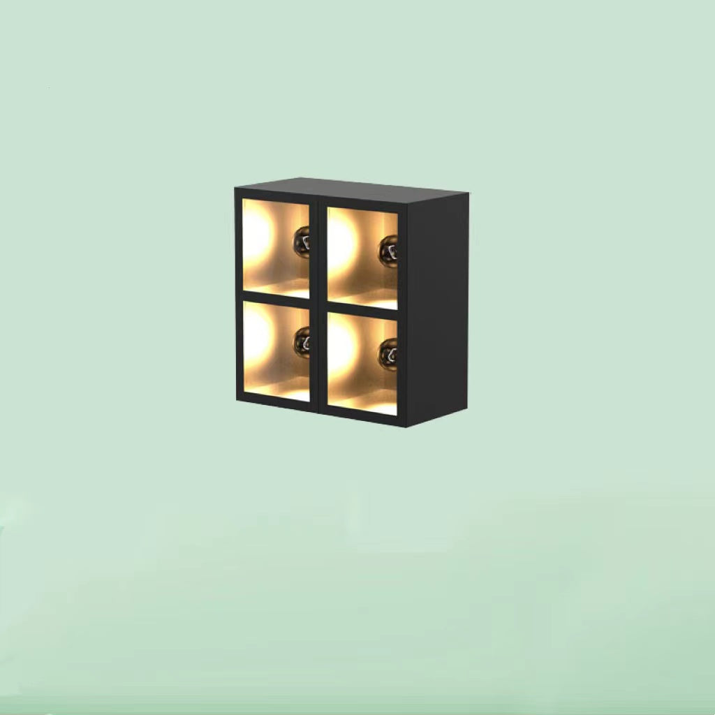 Orr Modern Cube Square Metal/Glass Outdoor Wall Lamp, Black - Cueteks