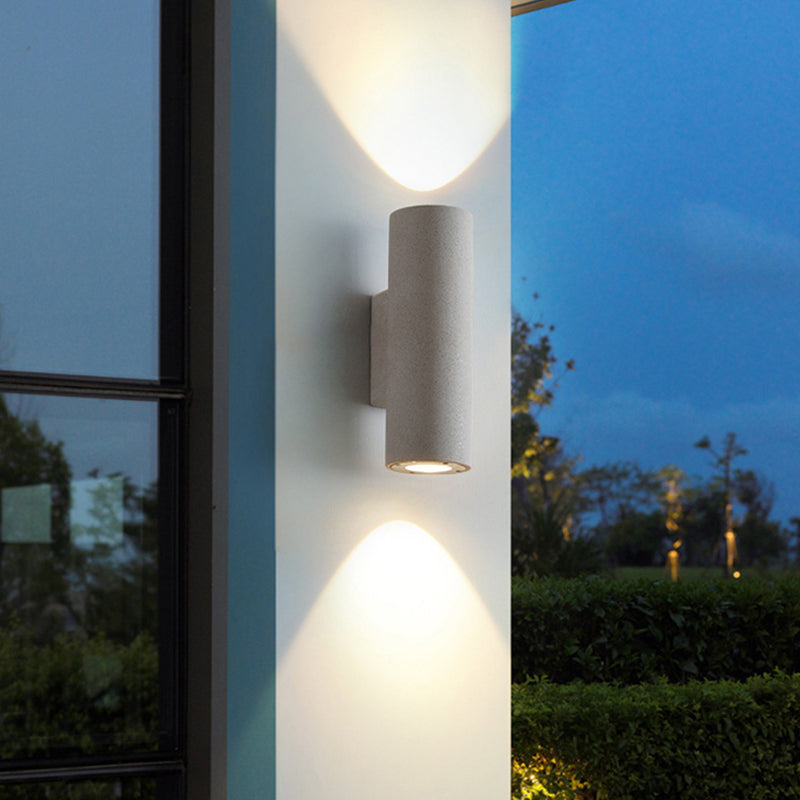 Orr Minimalist Cylindrical Double-headed Cement Outdoor Wall Lamp, Black/White - Cueteks
