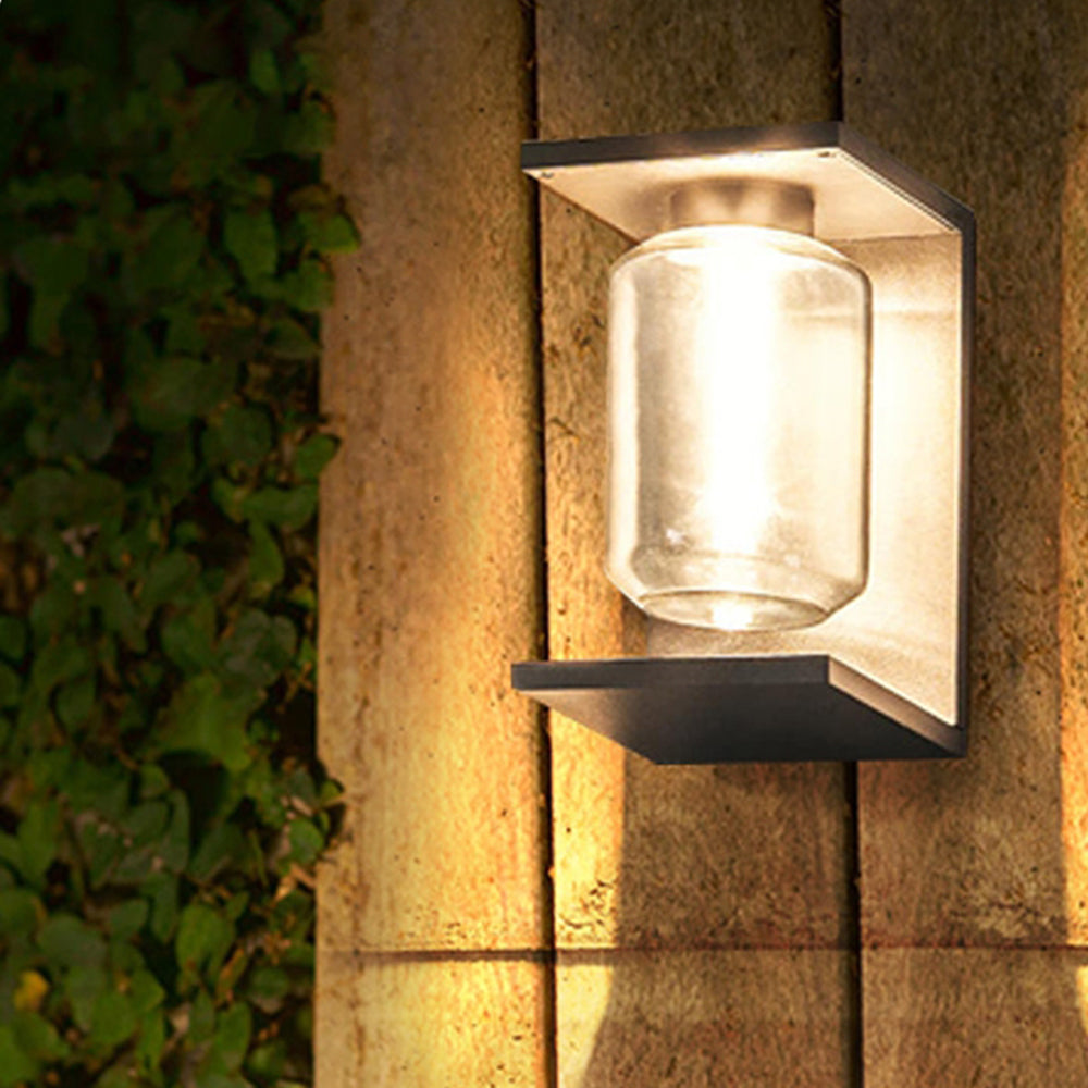 Orr Modern Lantern Glass Outdoor Wall Lamp, Black/Gray - Cueteks
