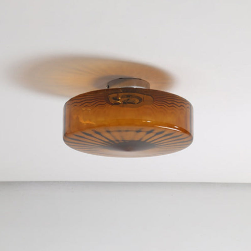 Close view of Hailie glass drum and small ceiling mount