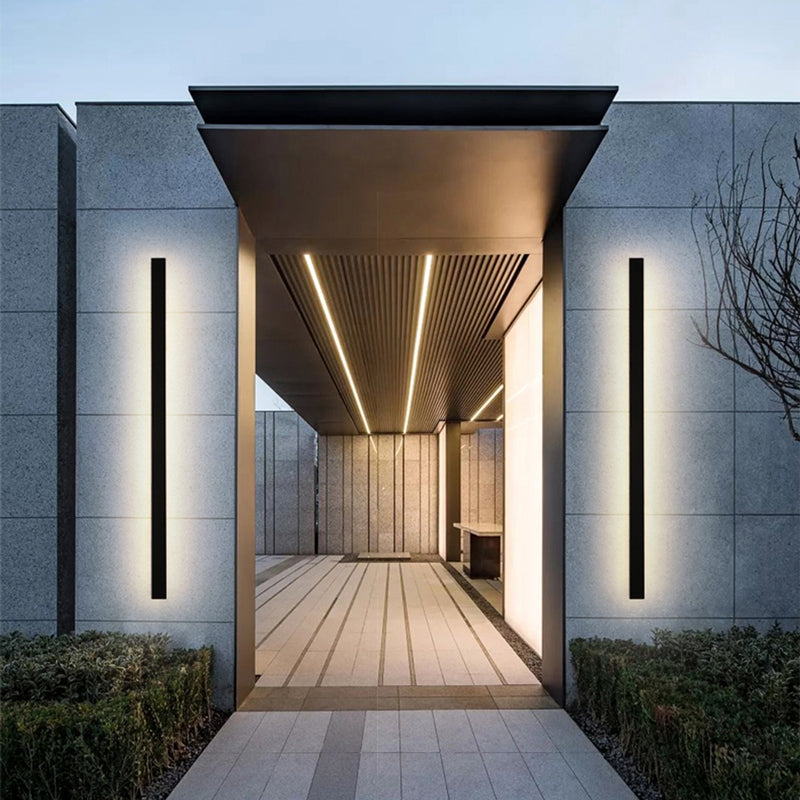 Edge Ripple Minimalist Linear Metal Outdoor Wall Lamp Black Balcony/Terrace - Cueteks
