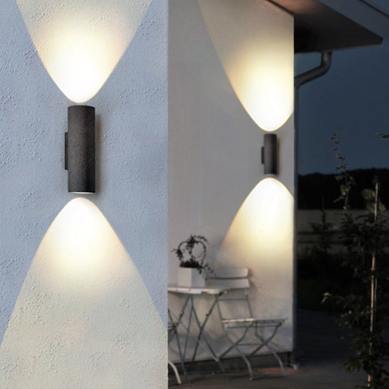 Orr Minimalist Cylindrical Double-headed Cement Outdoor Wall Lamp, Black/White - Cueteks