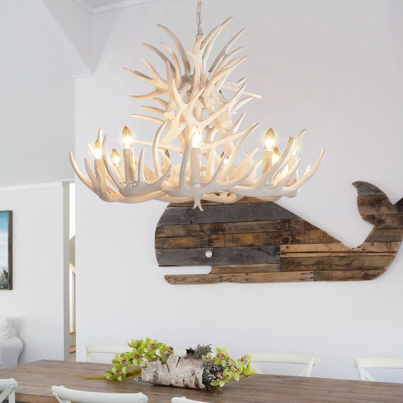 Silva Rustic Antler Metal/Resin Chandelier White Dining Room - Cueteks