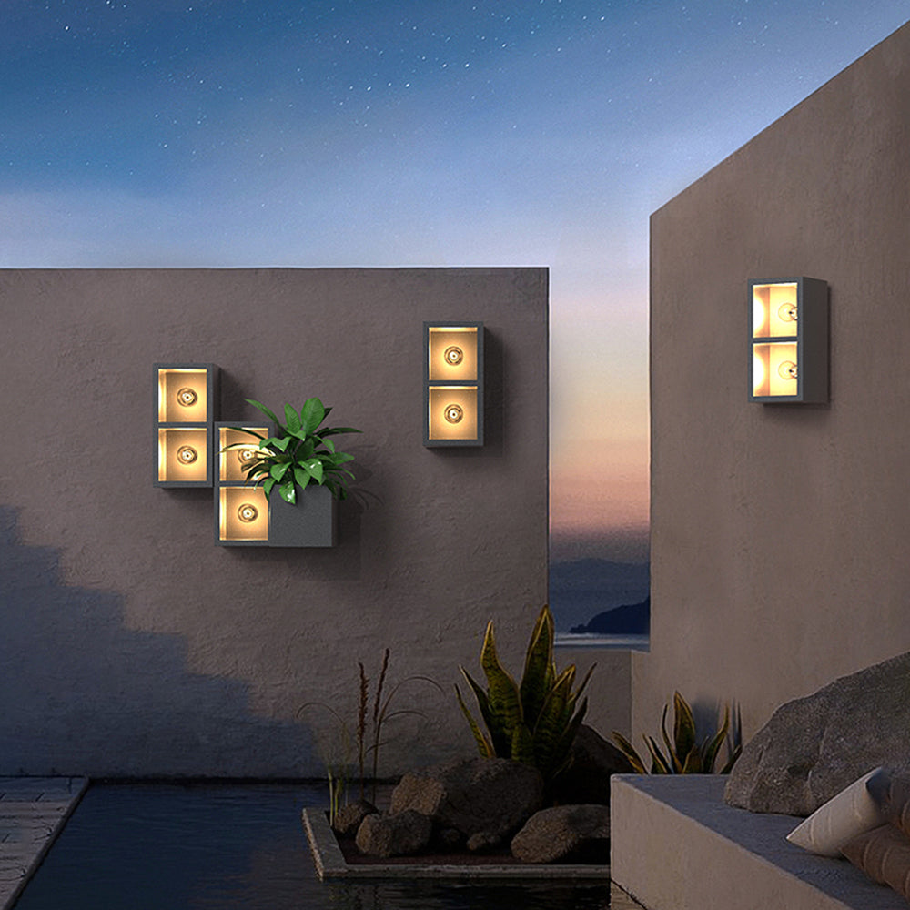 Orr Modern Cube Square Metal/Glass Outdoor Wall Lamp, Black - Cueteks