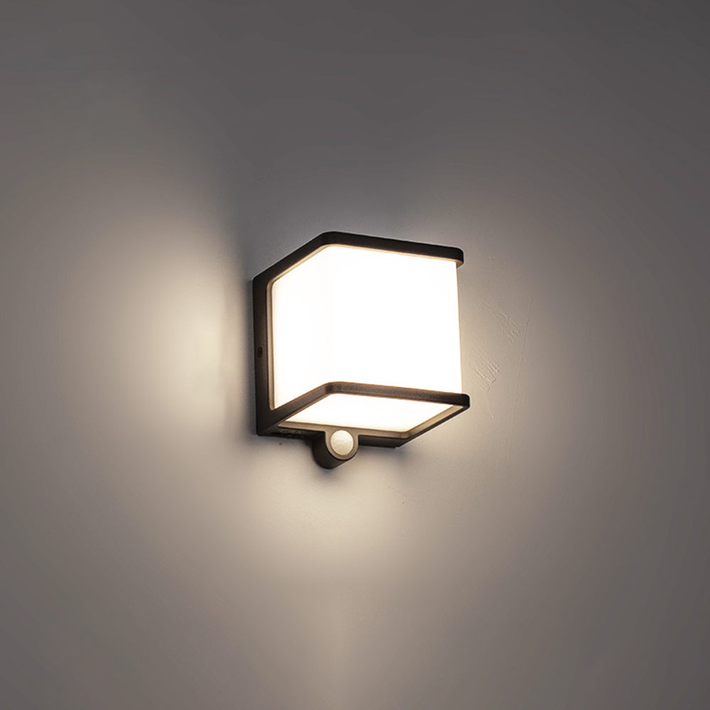 Orr Modern Minimalist Rectangular Acrylic Sensor Solar Outdoor Wall Lamp, Black/White - Cueteks