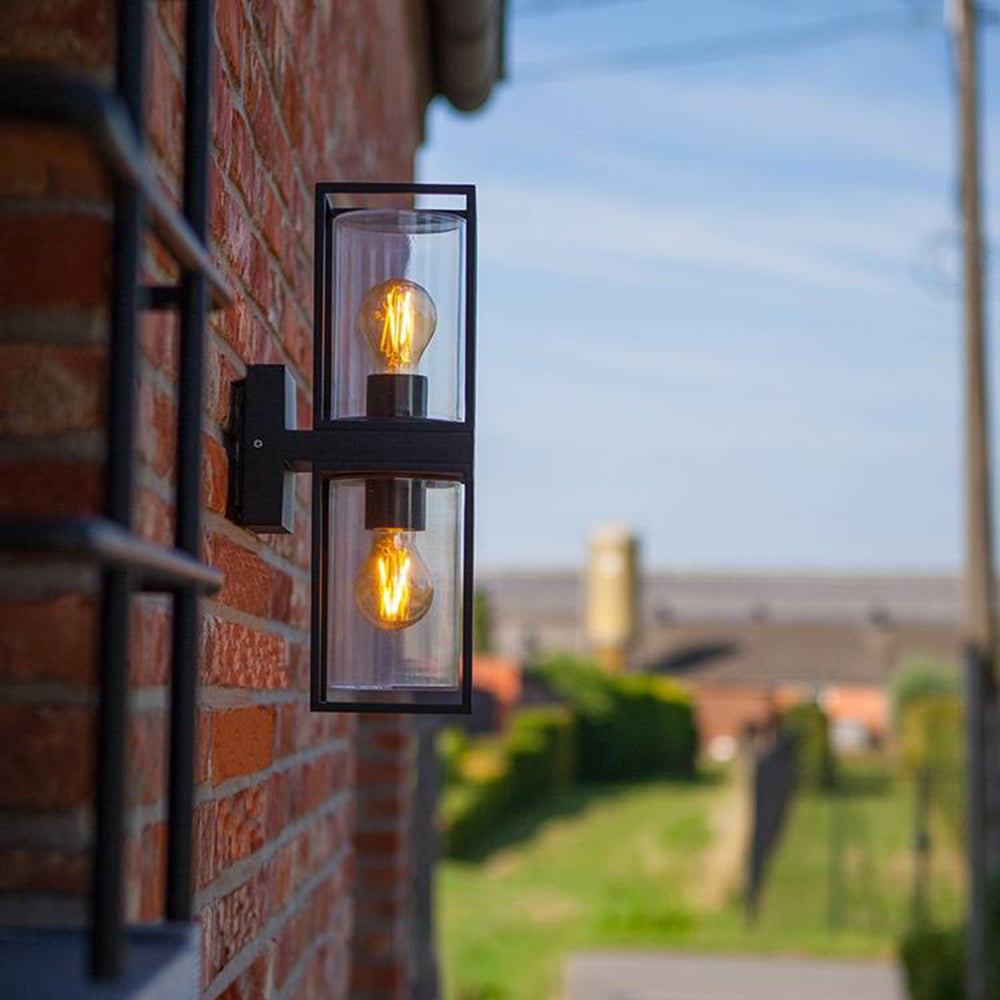Alessio Modern Rectangular Metal Outdoor Wall Lamp, Black - Cueteks