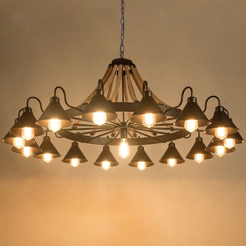 Alessio Vintage Industrial Rope Chandelier Metal Living Room - Cueteks