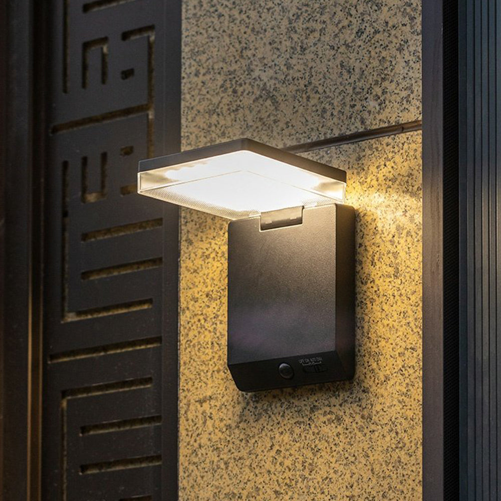 Orr Modern Minimalist Right-Angle Acrylic Sensor Solar Waterproof Outdoor Wall Lamp, Black - Cueteks