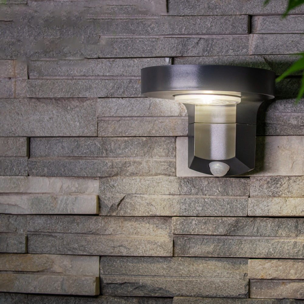 Orr Modern Round Metal/Acrylic Sensor Solar Waterproof Outdoor Wall Lamp, Black - Cueteks