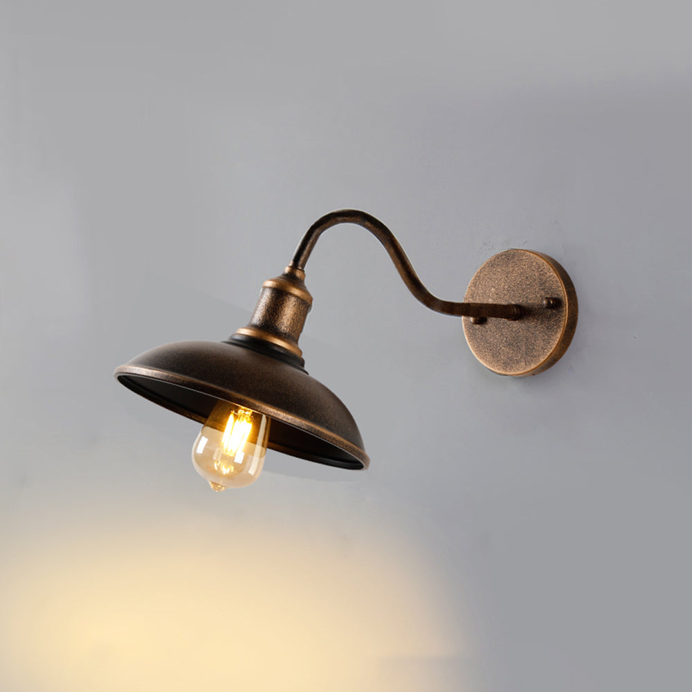 Alessio Rustic Bowl Shaped Metal Outdoor Wall Lamp, Antique Brass - Cueteks