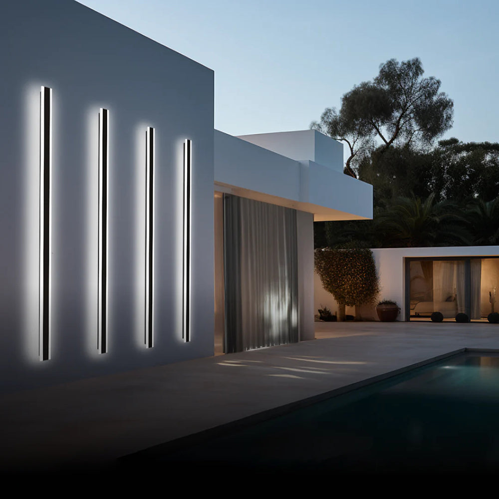 Edge Horizon Modern Outer Glow Linear Metal Outdoor Wall Light, Dark Steel - Cueteks