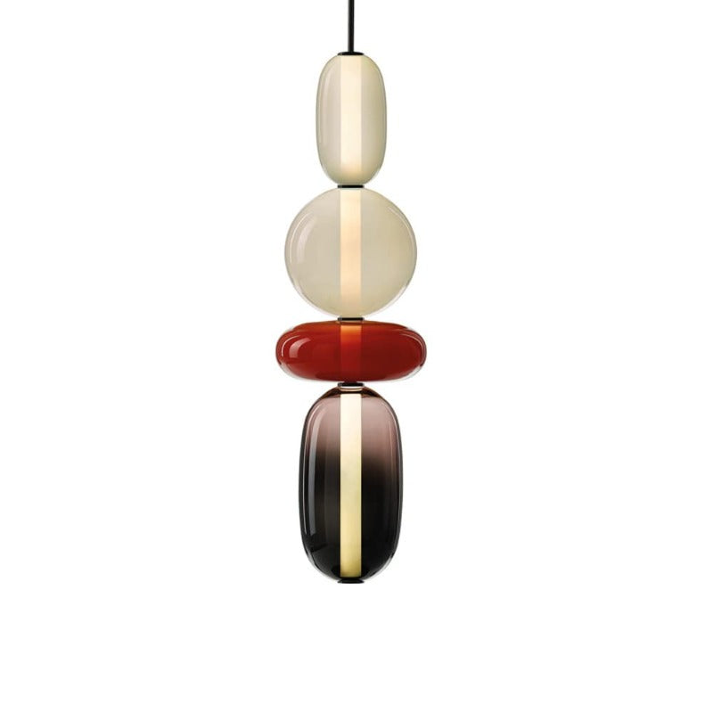 Morandi Style B: pale elongated glass, pale globe, flattened red oval and smoky elongated lower glass