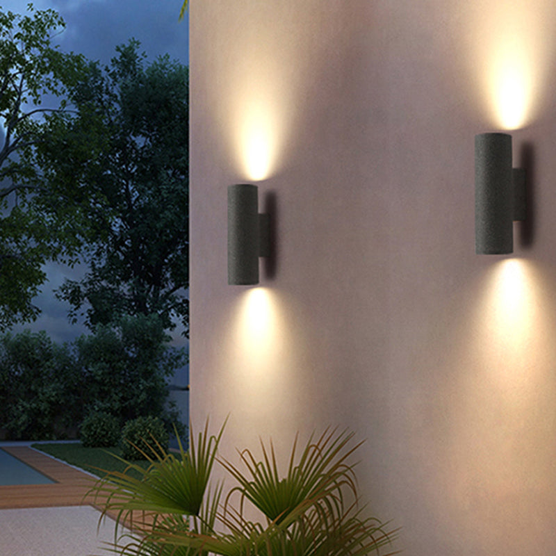 Orr Minimalist Cylindrical Double-headed Cement Outdoor Wall Lamp, Black/White - Cueteks