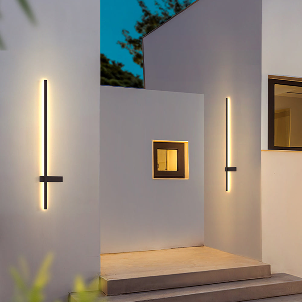 Edge Minimalist Duo-Linear Metal Outdoor Wall Lamp, Black - Cueteks