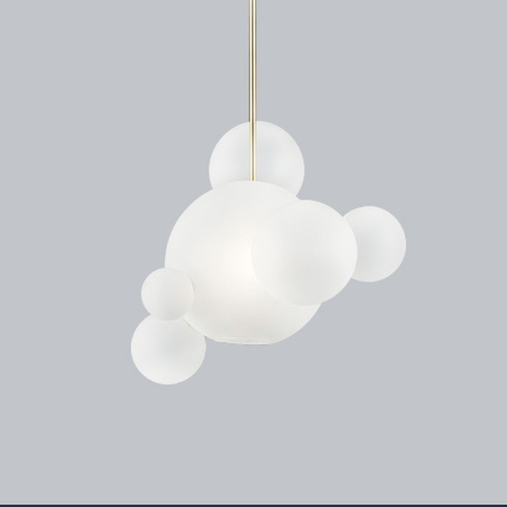6Head Frosted Glass option image, main white-looking globe with five smaller frosted spheres and gold-tone stem on gray