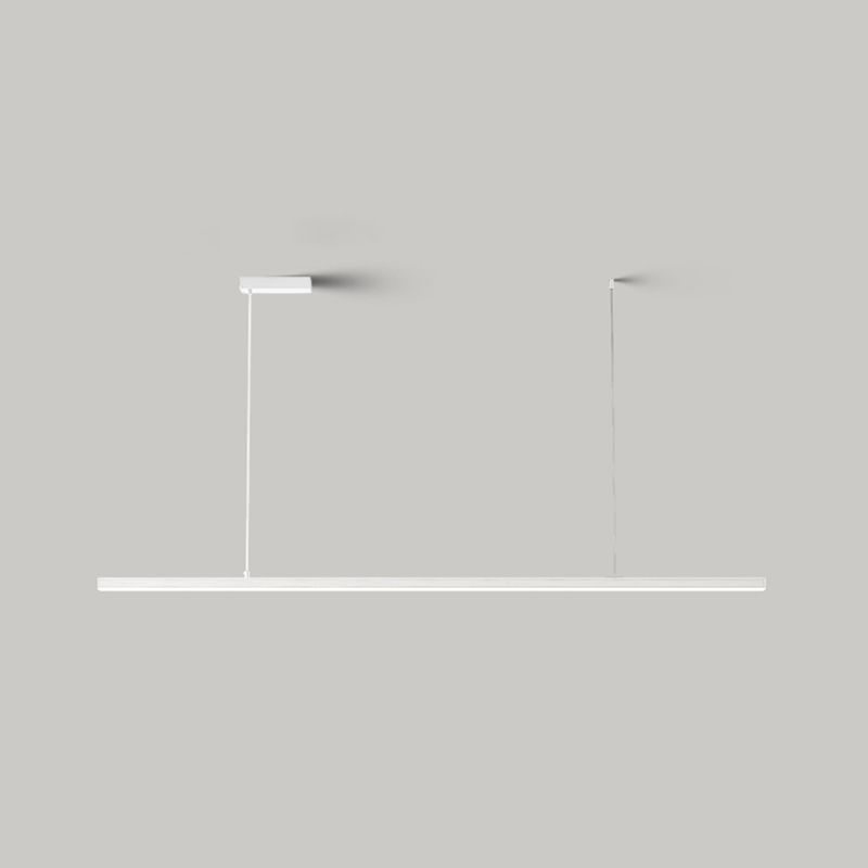 Isolated white Edge linear pendant bar with rectangular canopy and two hanging lines against gray background