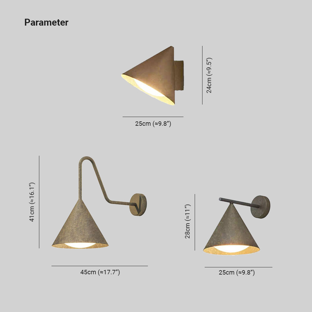 Carins Modern Minimalist Cone Metal Outdoor Waterproof Wall Lamp，Black/Gold - Cueteks