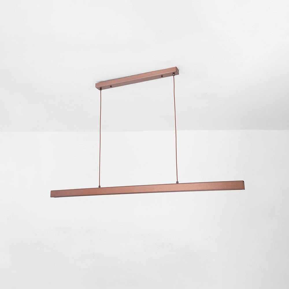Brown Edge brushed metal light bar with matching rectangular canopy and two cords, angled against a white background