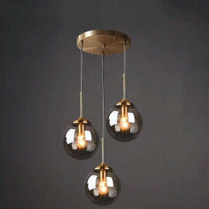 Valentina Smoke Glass three-light cluster on a round gold-tone canopy