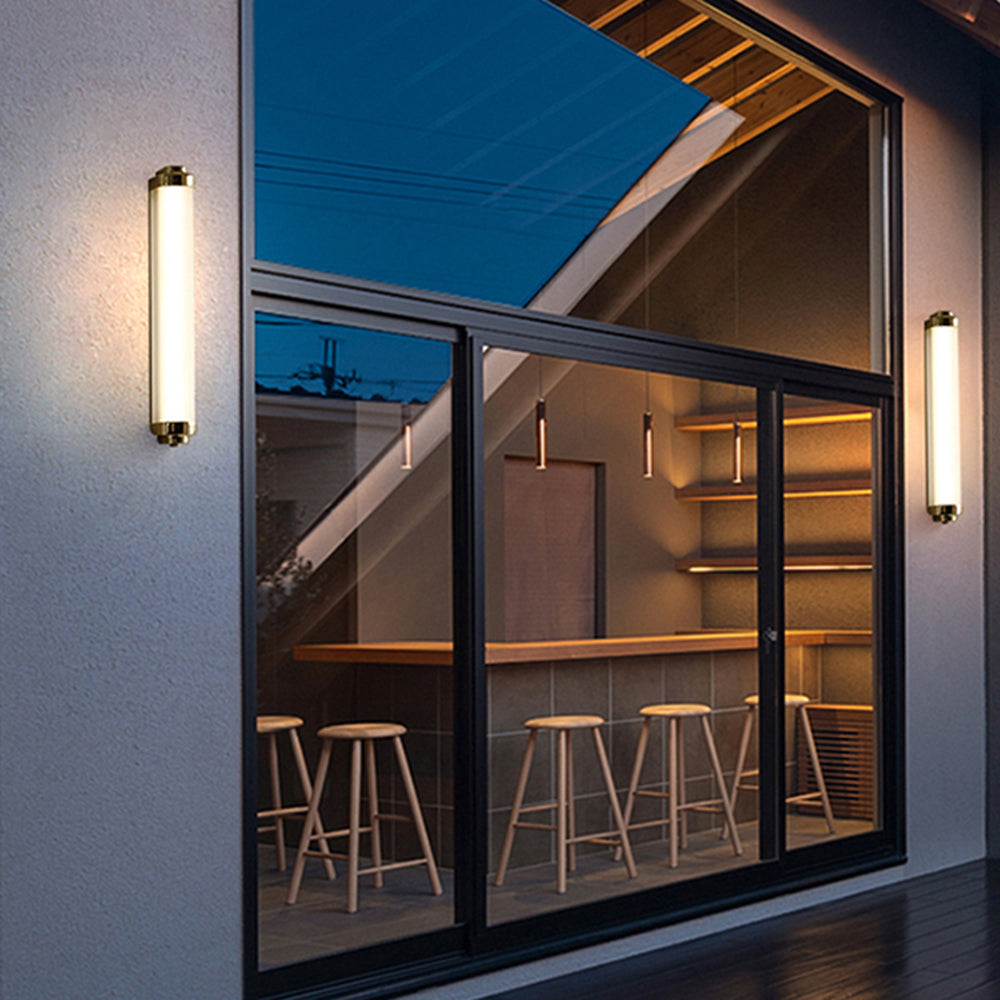 Edge Minimalist Cylindrical Metal Outdoor Wall Lamp, Black/Gold/Silver - Cueteks