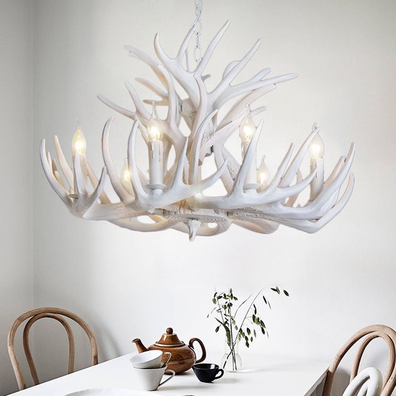 Silva Rustic Antler Metal/Resin Chandelier White Dining Room - Cueteks