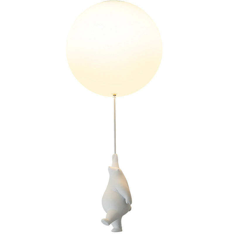 Single white globe with a bear raising one arm against a white background