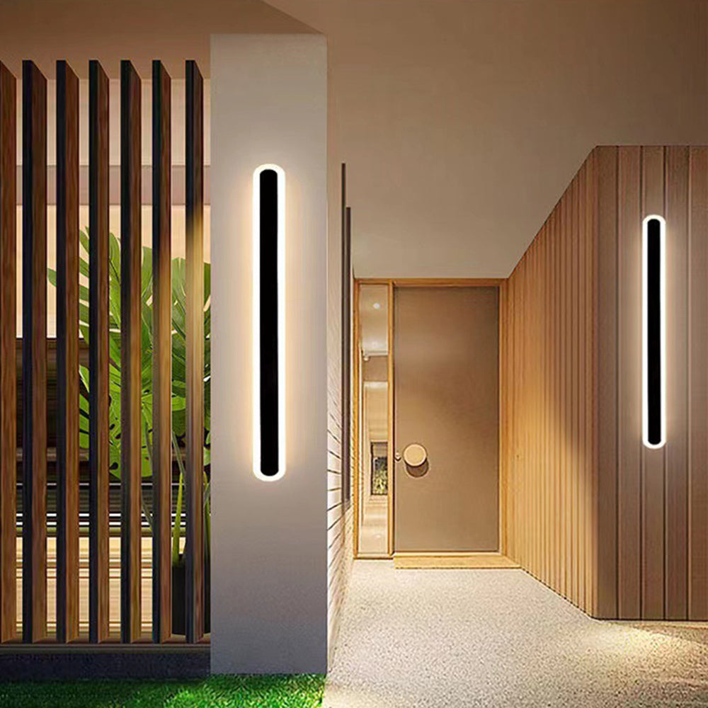 Edge Minimalist Metal Linear Oval Outdoor Wall Lamp, Black - Cueteks