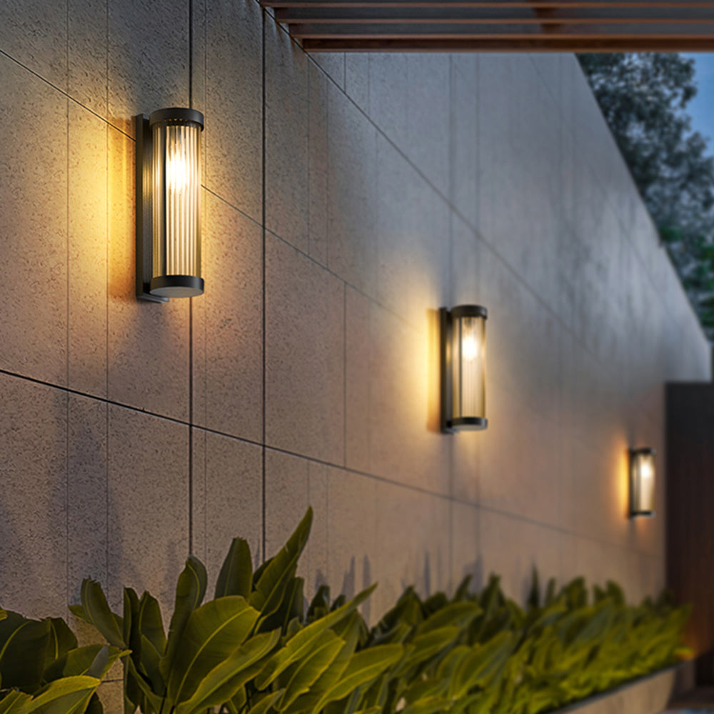 Orr Modern Cylindrical Metal/Glass Solar Waterproof Outdoor Wall Lamp, Black - Cueteks