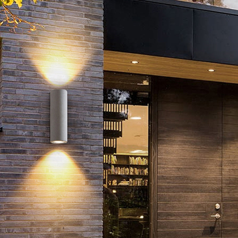 Orr Minimalist Cylindrical Double-headed Cement Outdoor Wall Lamp, Black/White - Cueteks