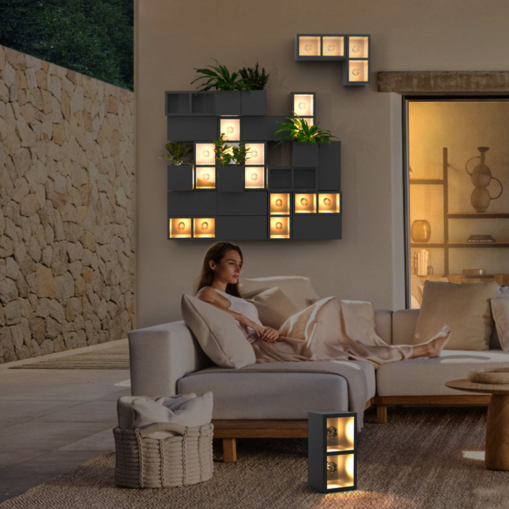 Orr Modern Cube Square Metal/Glass Outdoor Wall Lamp, Black - Cueteks