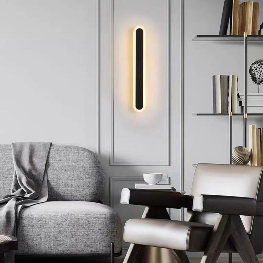 Edge Minimalist Metal Linear Oval Outdoor Wall Lamp, Black - Cueteks