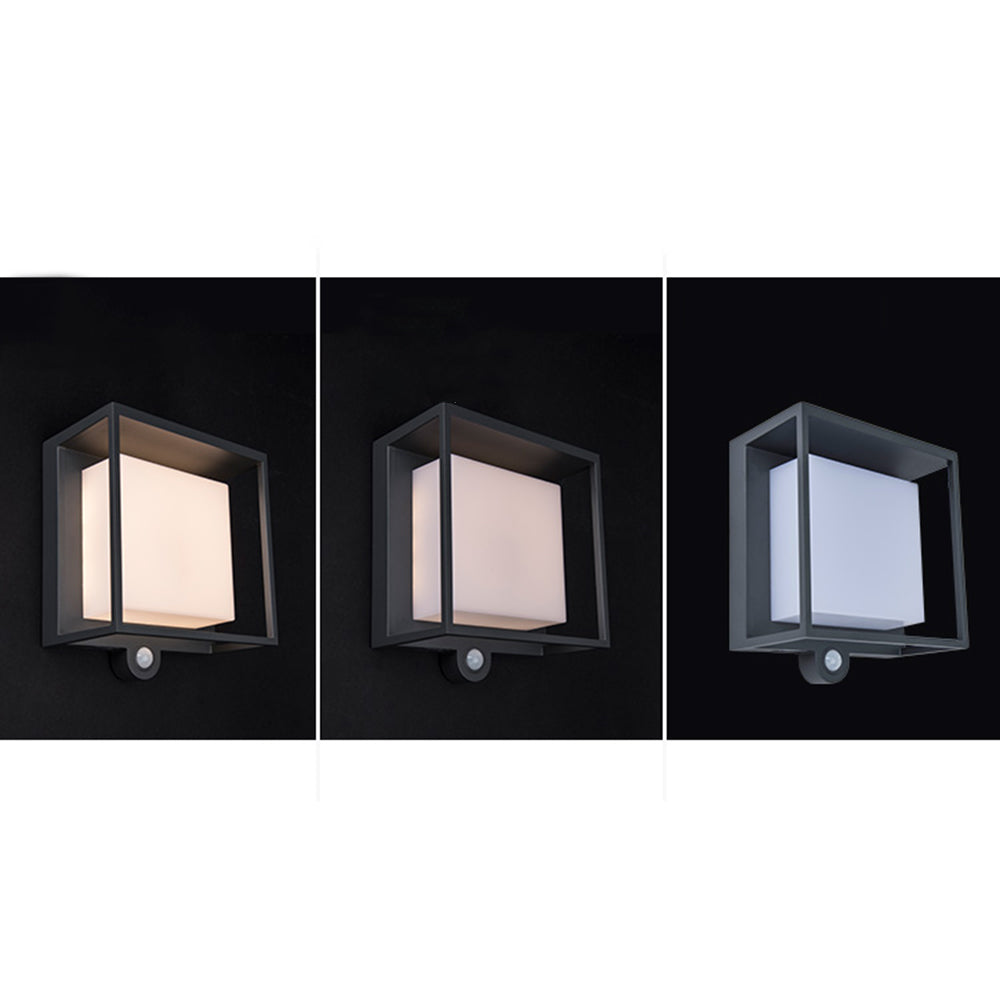 Orr Modern Rectangular Acrylic Sensor Solar Powered Outdoor Wall Lamp, Black - Cueteks